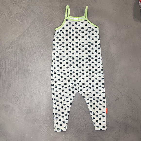 Seea White and Black Patterned Jumpsuit with Neon Green Trim 6-18 months - Picture 1 of 3